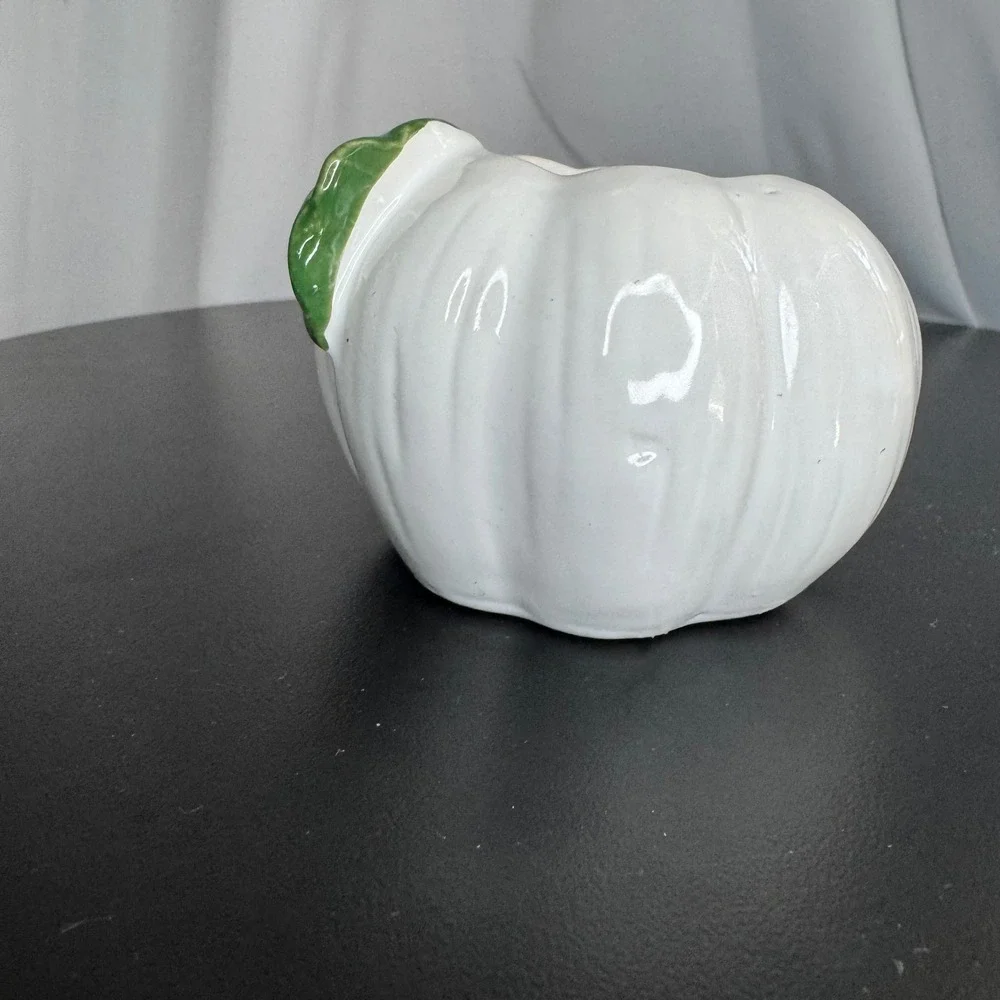 Ceramic White Pumpkin Candle Holder Unique Decor Accent Piece‎ Farmhouse Style